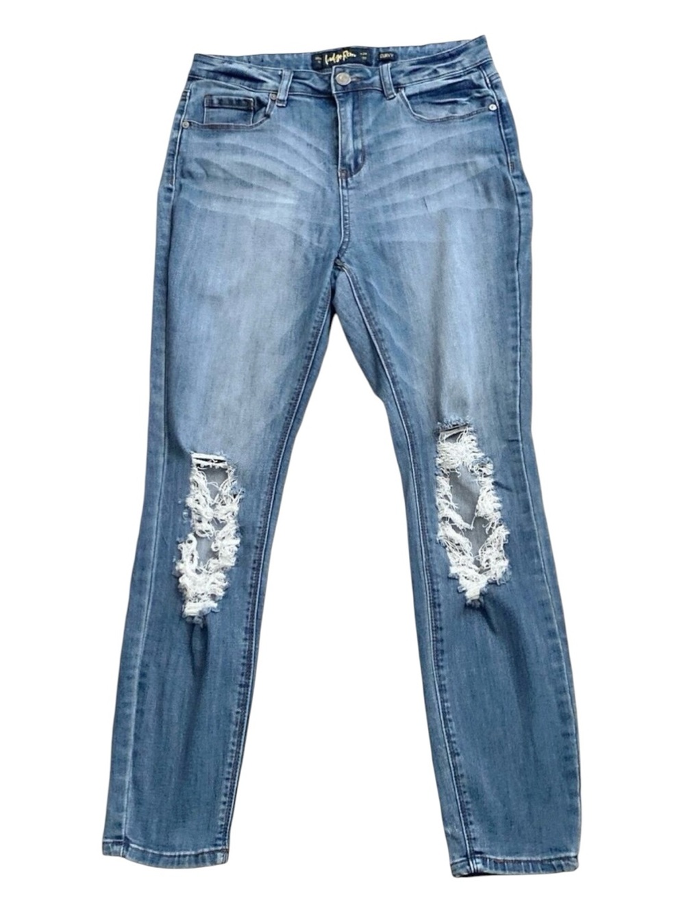 Indigo Rein Curvy Skinny Jeans Womens 11 Distressed Ripped Blue 27.5" Inseam